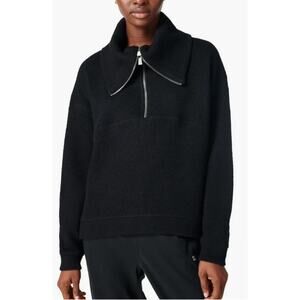 Sweaty Betty NWOT Restful Boucle Sweatshirt Pullover Sweater‎ Half Zip Black - 4